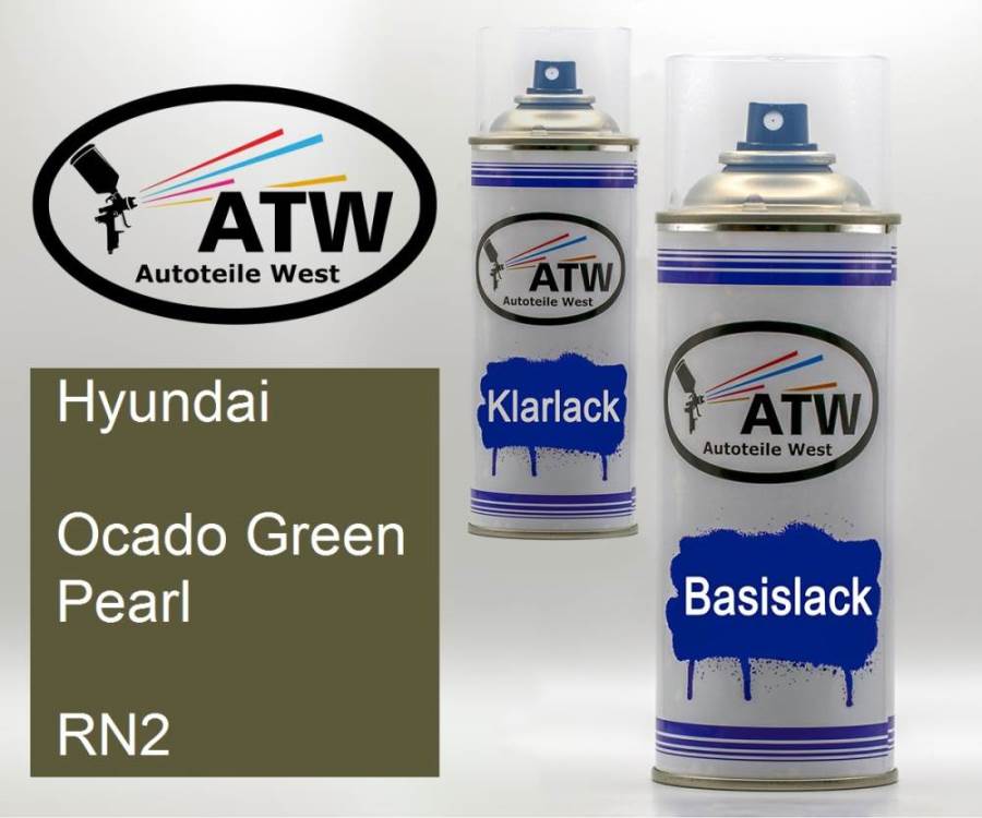 Hyundai, Ocado Green Pearl, RN2: 400ml Sprühdose + 400ml Klarlack - Set, von ATW Autoteile West.